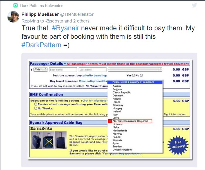 Dark Pattern UX RyanAir 