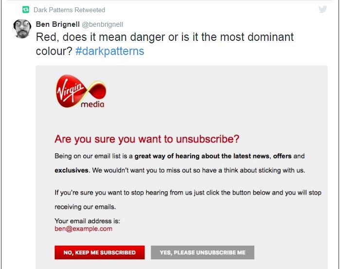 Dark Pattern UX Virgin